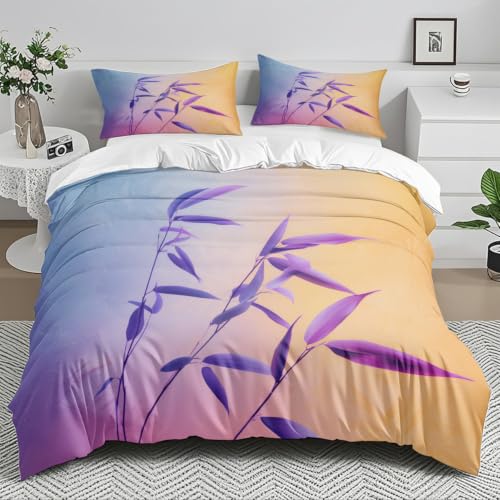 Housse de Couette 240 x 260 Microfibre Parure de Lit 2 Clés Rose Violet - 4