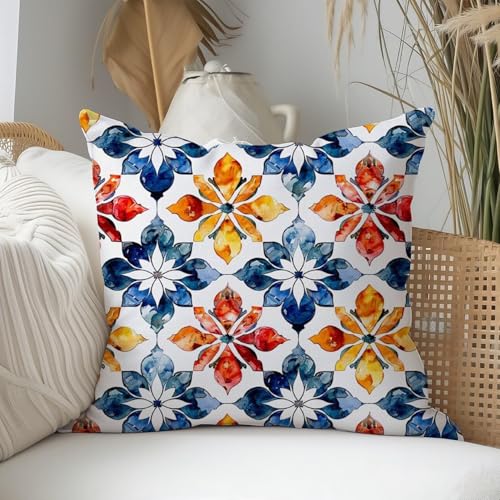 Habodd Boho Funda Cojin 45x45 cm Terciopelo Azul Geométrico Mandala Fundas de Cojines Decorativos para Sofa Azulejos Marroquíes Etnico Tribal Funda de Almohada para Cama Sala Dormitorio Juego de 2