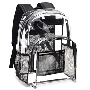 Vorspack Mochila transparente resistente – Mochila transparente de PVC grande para libros para trabajo universitario, Negro -, Transparente