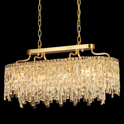 Image of 32 inch 10 Light Modern Oval Gold Crystal Chandeliers for Dining Room