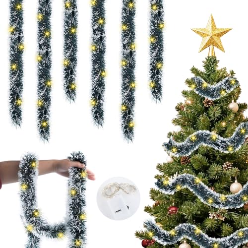 12M/Pack of 6 Lametta Weihnachtsbaum mit Beleuchtung 90 LED, Lametta...