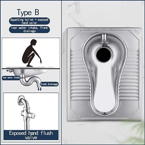 Squat Toilet 304 Stainless Steel Squat Toilet Squat Pit Water Tank Set Induction Urinal Public Toilet Squat Urinal Deodorant (B Exposed Hand Flush Valve) (B exposed hand flush valve)