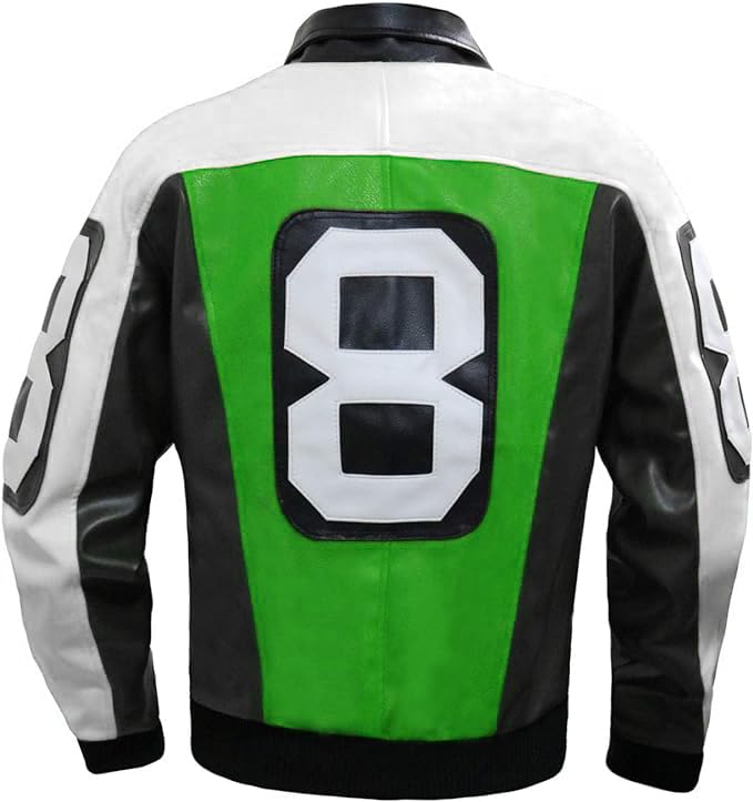 Image of 8 Pool Bomber Jacket- Faux Leather Seinfeld David Puddy Eight ball Lettermen Jacket - 90's Bomber Jacket