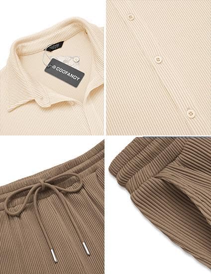COOFANDY Men's 2 Piece Outfit Casual Short Sleeve Button Down Shirt Beach Summer Loose Pant Sets - Image 5