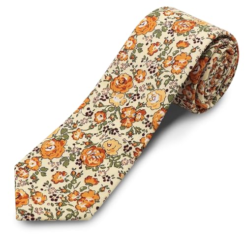 Image of Cotton Floral Ties for Men 2.76 inch Men's Skinny Tie Linen Flower Printed Neck Tie for Wedding Dating Party