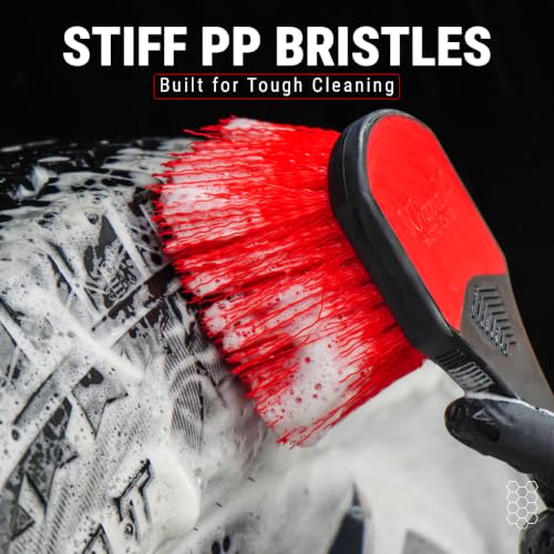 Image of Wavex Tyre & Heavy Duty Cleaning Brush for Car & Bike Detailing | Stiff PP Bristles | Heavy Duty Scrubbing Brush for Tyres, Floor Mats, Foot Mats & Hard Surfaces
