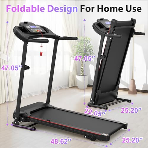 Image of Folding Treadmill for Home, 2.5 HP 12KM /H Electric Walking Pad Treadmill, Compact Portable Small Mini Treadmills for Small Spaces, Foldable Running Machine with Bluetooth, Cup Holder & HEA