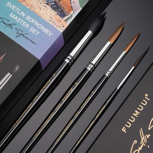 Image of Watercolor Brushes Professional, Fuumuui 2pcs Kolinsky Sable Brushes, 1pc Pure Squirrel Mop Wash Round Brush & 1pcs Extended Needle Point Brush Perfect for Watercolor Acrylic Gouache Inks