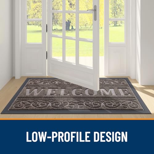 Image of OLANLY Welcome Door Mat Indoor Outdoor Entrance, Heavy Duty Sturdy Front Door Mat, Waterproof All-Weather Doormat, Stain Resistant, Low Profile, Easy Clean Patio Entryway Mat, 36 x 24, Medium Brown