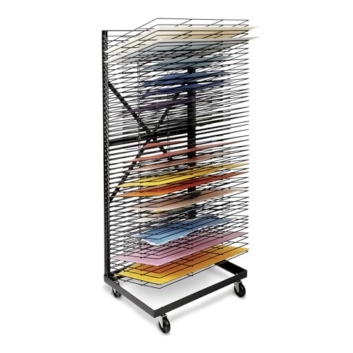 Nasco 9708416 Art Metal Jumbo Wall Hugger Drying Rack, Mobile, 50 Shelves, 18" x 24", Black