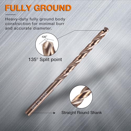 YOHANSEN 13Pcs Cobalt Drill Bit Set (1/16"-1/4"), High Speed Steel, Twist Jobber Length for Hardened Metal, Stainless Steel, Cast Iron, Wood, and Plastics, with Index Storage Case - Image 2