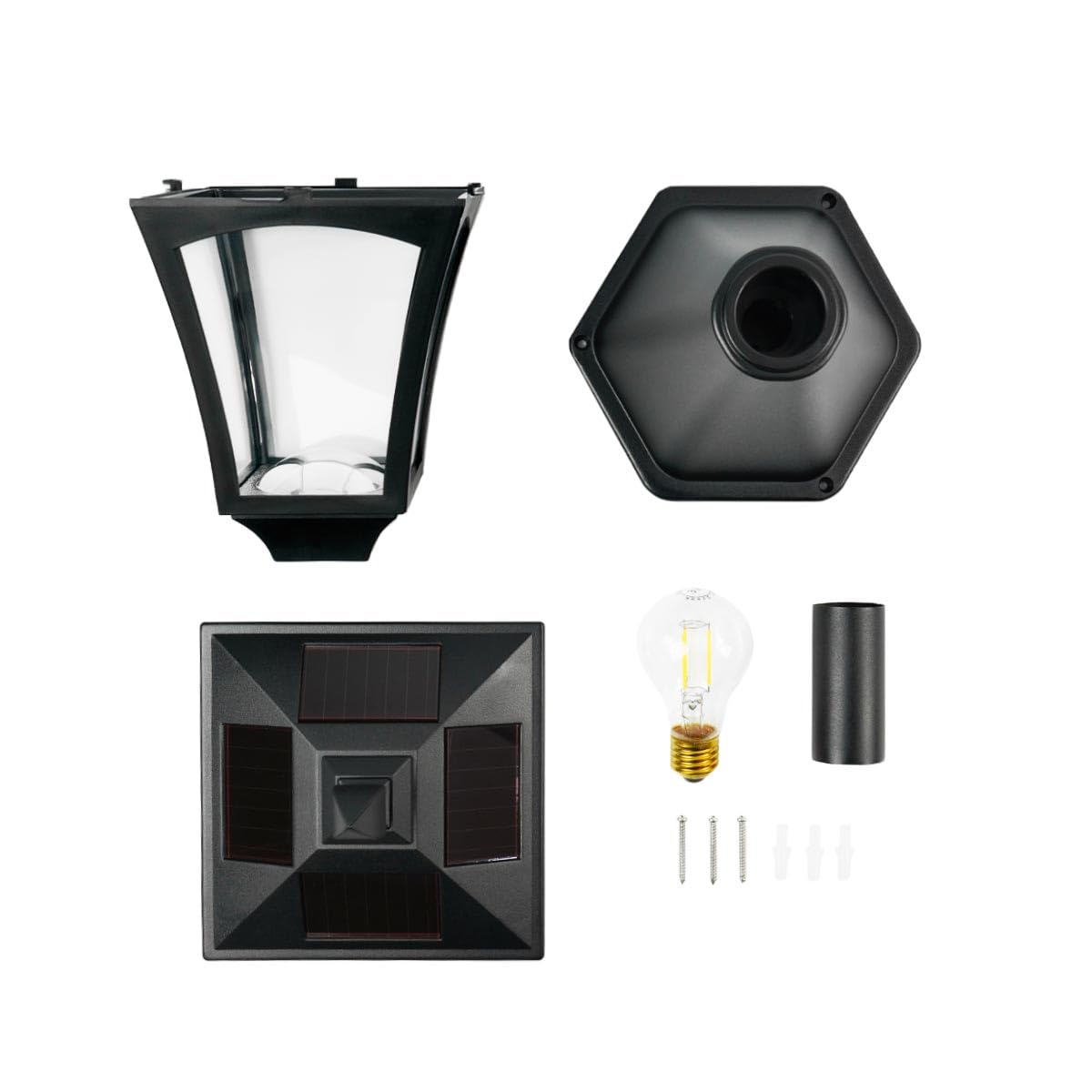 Festive Lights Lampadaire Solaire LED Extérieur Aluminium Waterproof Jardin Traditionnel Ampoule Filament Borne