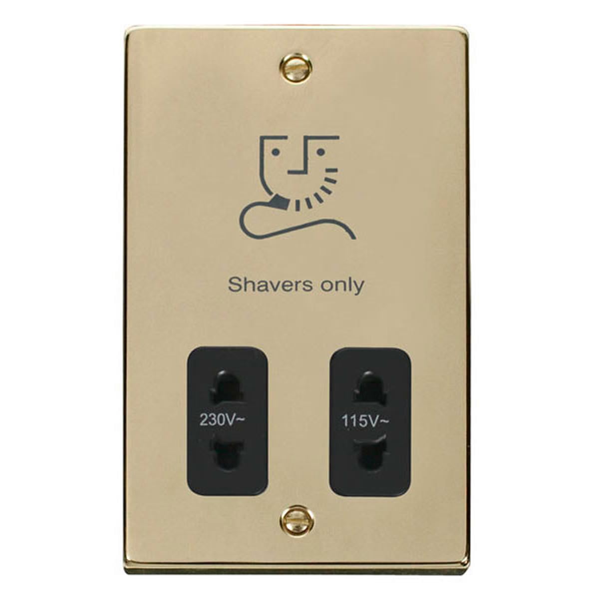 Click Polished Brass Shaver Socket 115V/230V - Black Insert