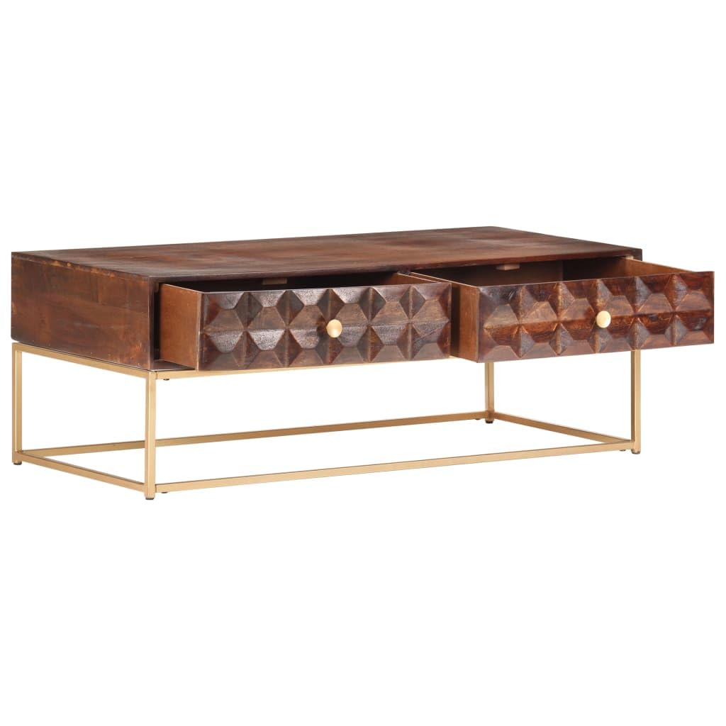 Tavolino Caffè 112x50x40 cm Legno Massello Mango 2 Cassetti