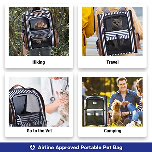 Image of Large Cat Backpack Carrier Expandable Pet Carrier Backpack for Small Medium Cats Fit Up to 18 Lbs, Foldable Puppy Backpack Carrier for Travel, Hiking (Striped, 14.2 inchL x 11.8 inchW x 17.3 inchH - XL)