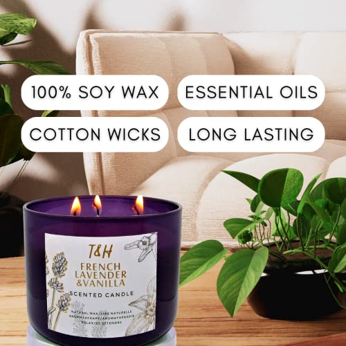 French Lavender Vanilla Scented Candles Aromatherapy Gifts For Women | 15.8 Oz Soy Candle Long Lasting Scented Candles For Home | Stress Relief Candles 3 Wick | Office Gifts For Women #TOP2