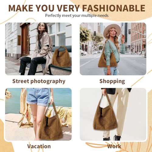 Image of Suede Bags for Women, 2025 New Suede Tote Bag for Women, Retro Slouchy Office Shoulder Top-handle Tote Handbags