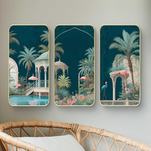 Image of Livin'luxe Set of 3 Flamingo modern art Boho painting Premium Framed Laminated Wall paintings for living room, bedroom, home decoration, wall decoration 20 inch x 30 inch SP-30