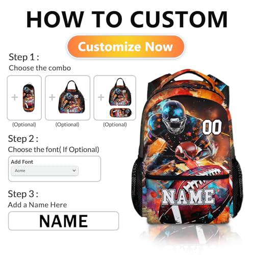 Backpack for Boys, Custom Football School Backpacks with Name for Kids Age 6-18, Sports Bookbag for Primary, Middle High Senior School College, 17 Inch Large Capacity Schoolbag Gifts2