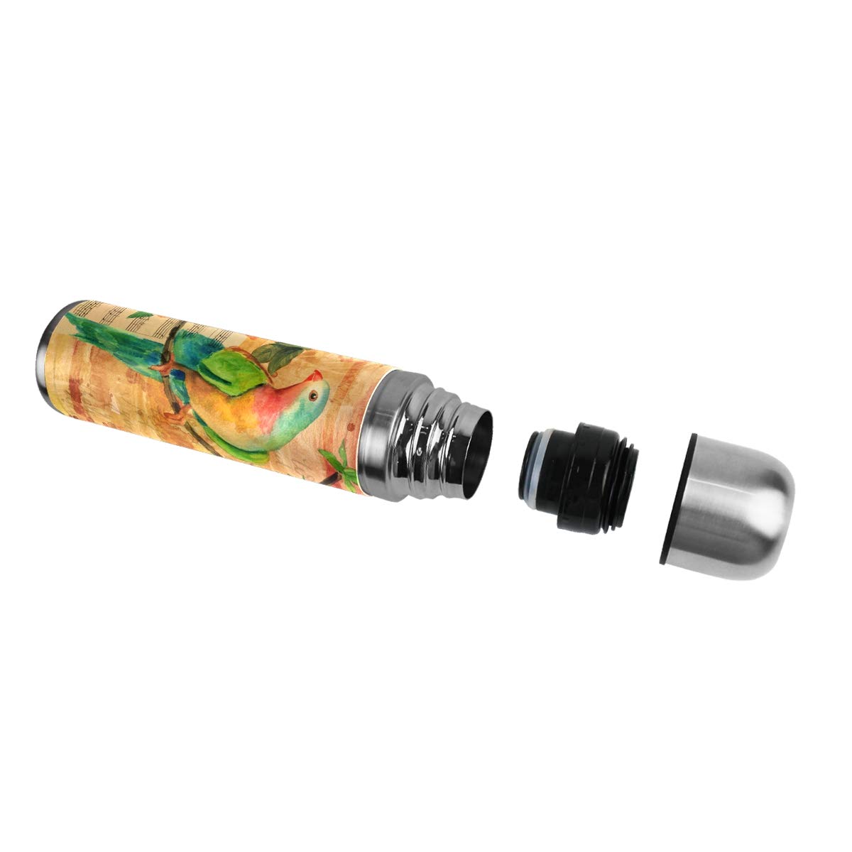 Taza de viaje de acero inoxidable con aislamiento al vacío, doble pared, a prueba de fugas, diseño de pájaros, mariposas, personalizable, con impresión personalizada de piel auténtica, 500 ml