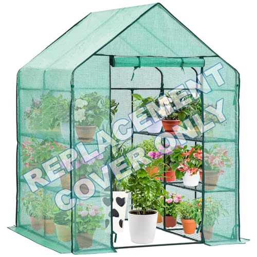 Taylor & Brown Replacement Spare Reinforced Green PE Cover Heavy Duty for Large Walk In Greenhouse with 2 Windows Outdoor Garden Growhouse W143 x D143 x H195cm