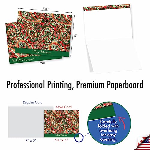 Image of The Best Card Company - 10 Blank Christmas Note Cards with Envelopes (4 x 5.12 Inch) - Fun Assorted Holiday Notecard Set - Christmas Paisley M2943XSB