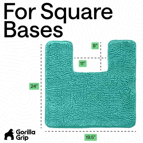 Image of Gorilla Grip Original Shaggy Chenille Square U-Shape Contoured Mat for Base of Toilet, 22.5x19.5 Size, Machine Wash and Dry, Soft Plush Absorbent Contour Carpet Mats for Bathroom Toilets, Turquoise