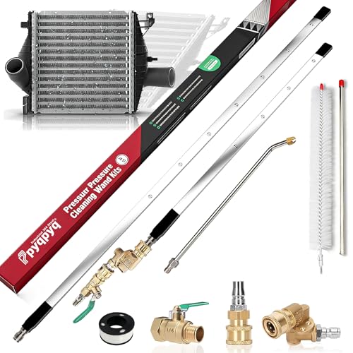 47" & 24" & 15" Radiator Cleaning Wand 3-Piece Set, 4500 PSI Stainless Steel Dual Water/Air Radiator Cleaner with Pressure Washer Gun Adapter & Tips for Cars, Trucks, Heavy Equipment,Silver& Black