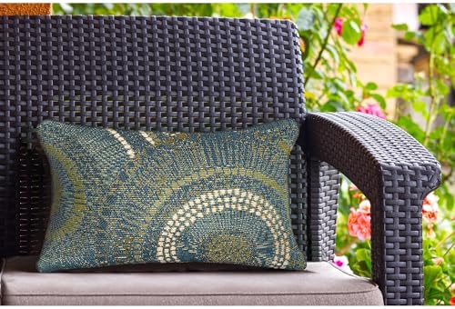 Liora Manne Marina Indoor/Outdoor Power Loomed Easy Care Pillow - Contemporary Geometric Casual Accent (Circles Azure) (12" x 18")