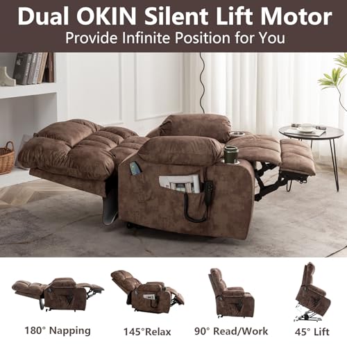 Sillón eléctrico reclinable marrón de terciopelo miniatura 5