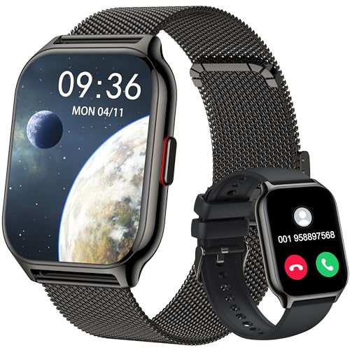 NARCID Smartwatch Damen Herren,Fitnesstracker 2 Zoll mit Telefonfunktion/Sprachassistent/Message Reminder,Fitnessuhr Puls-Schlaf-Monitor, Schrittzähler Sportuhr für iOS/Android
