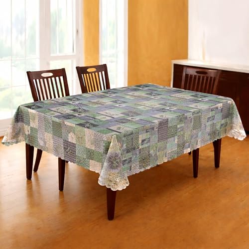 Image of Dakshya Industries PVC Waterproof Dining Table Cover 54x78 Inch for 6 Seater | Floral Printed Washable Oilproof Dustproof Table Cloth for Home Kitchen Dining Table (Copper Charm)