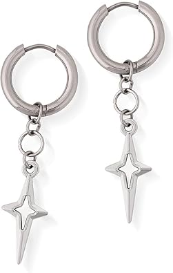 Star Spike Hoop Cosplay Earrings Unisex Silver