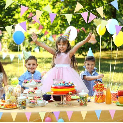 Image of Tatuo 200 Feet Solid Pennant Banners Flags String Triangle Hanging DIY Bunting Flags Party Decorations for Grand Opening Party Banners for Kids Birthday, Shops (Pastel Color)