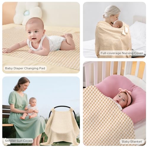 Image of SERAPHY 100% Muslin Cotton Car Seat Covers for Babies, Universal Baby Car Seat Cover, Breathable Muslin Carseat Cover Canopies for Boys and Girls, Soft Infant Car Seat Cover for Summer - Beige