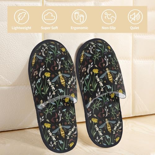 Wasp And Florals Print Women Slippers Home Furry Shoes Keep Men Couples Shoes Warm For Women-3