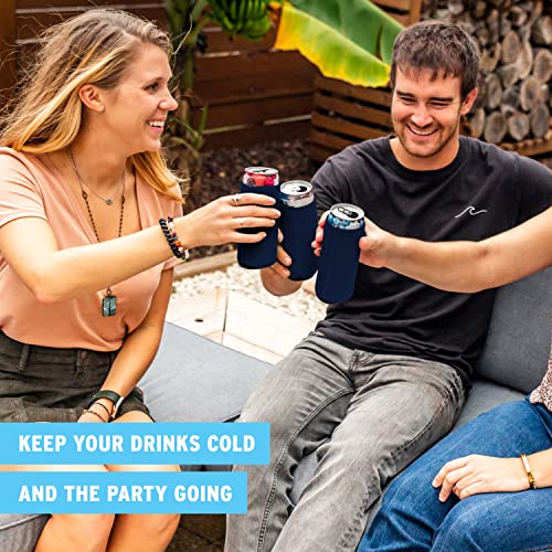 Image of Slim Can Cooler Sleeves (14-Pack) Soft Slim Can Koolie for White Claw Seltzer & Slim Beer - HTV Blanks for Vinyl Projects - Skinny Can Koolies Bulk - Tall Can Coolies for Slim Cans (Navy Blue)