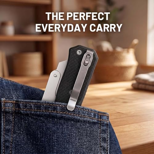 Folding Utility Knife, Pocket Knife, Box cutter Knife with Pocket & Rail Lock, Durable Razor Knife for Home Office Warehouse Everyday Carry, Gift for Men Women（Black） — view 4