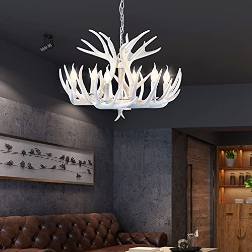Bainuo White Antler Chandelier 6 Lights Faux Retro Deer Antler Chandelier Lighting American Country Style Antler Light Fixture Ceiling For Kitchen Dining Room Living Room Bar Cafe Cabin #TOP6