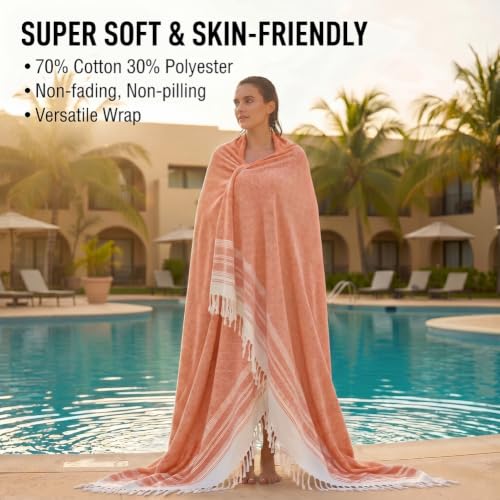 Image of Yongoes Oversized Turkish Beach Towel Blanket Cotton Giant XL Sandproof Towels Huge Linen XXL Extra Large Big Throw Quilt Blankets for Adults Cloud Travel Camping Glamping Accessories Essentials