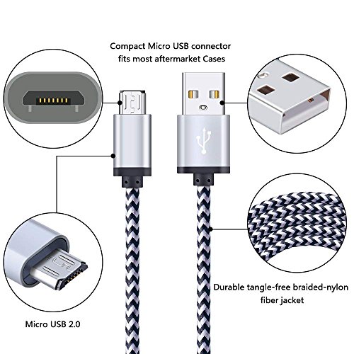 Android Charger Cable, FiveBox 5-Pack 6ft Micro USB Cable Cord Braided Fast Charging Phone Charger for Samsung Galaxy J3 J7 S6 S7 Edge, Tablet, LG stylo 2/3 LG G3 G4 K30 K20 Plus, Kindle Fire 7 8 10