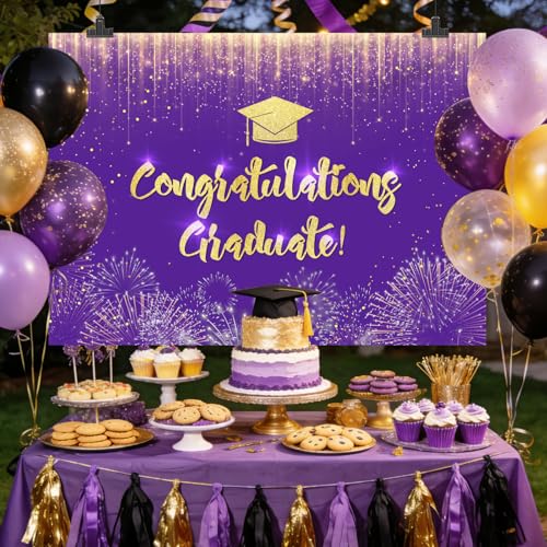 Fondo fotográfico graduación 7x5ft Purple Gold AIBIIN miniatura 3