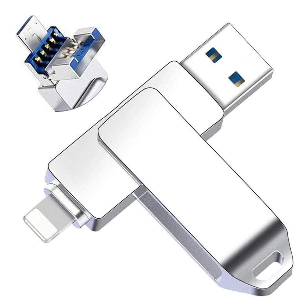 256GB Silver Metal 3.0 USB Flash Drives, for iPhone [3-in-1] OTG Jump Drive, iPad Memory Stick, iOS External Storage Expansion for iOS Android PC Laptops (256GB)