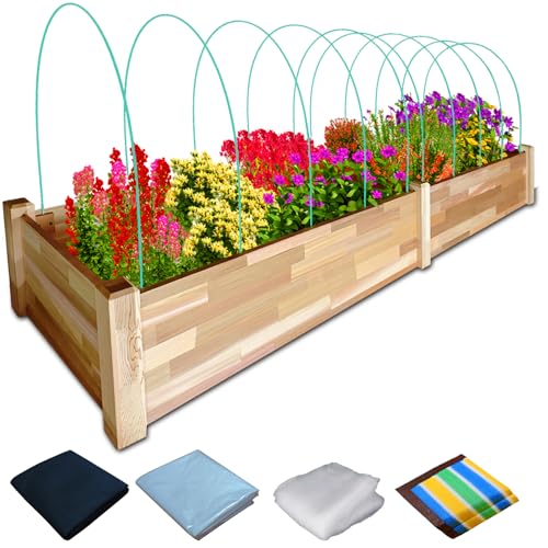 baoyeewood Western Red Cedar Raised Garden Bed (8ft L x 2ft W x 9in H), Wood Planter Box with Multiple Acessories for Growing Herbs, Vegetables, Flowers
