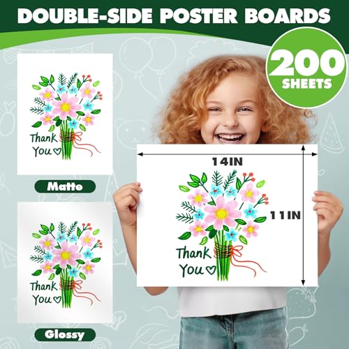 Image of TUXIYA 200 Pack White Poster Board,11 inch x 14 inch White Poster Paper Bulk | 250GSM /92LB Heavy-Weight Blank Poster Board for Arts,Craft,Projects Presentations,Drawing Scrapbooking
