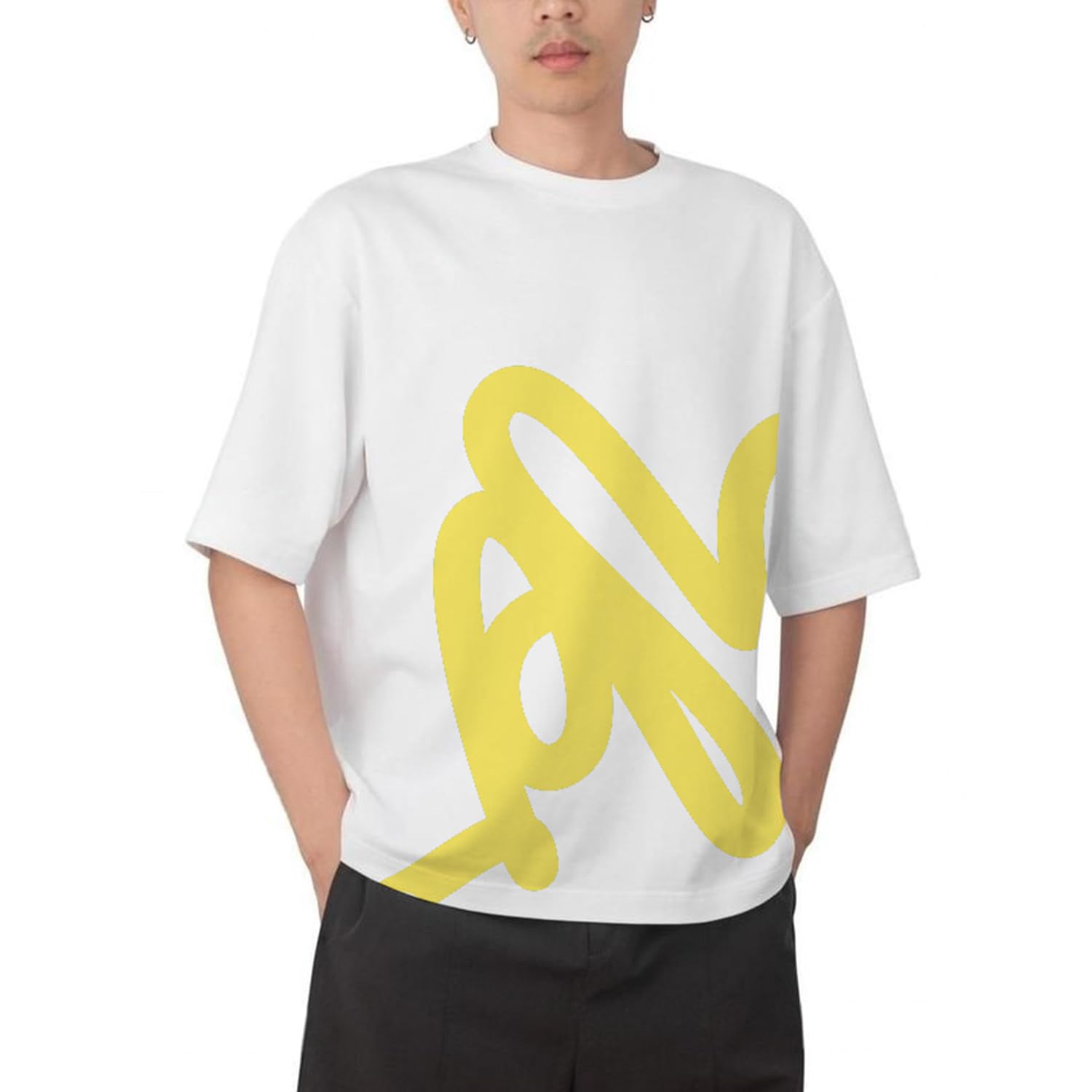 aroa Tshirt Scribble Yellow Model : 049 Men Cotton Printed Oversized/dropshoulder/Round Neck White Tshirt for Men Women Unisex-picture-45
