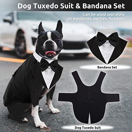 Migohi Dog Tuxedo Dog Suit And Bandana Set, Dog Formal Costume Party Suit With Detachable Bowtie Collar For Halloween Christmas Wedding, Pet Gentle Bow Tie Shirt Vest For Small Medium Large Dogs #TOP1