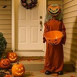 Light Up Pumpkin Candy Bowl Decoration, Jack O Lantern Animated Talking Moving Pumpkins Head with Motion Sensor, Halloween Haunted House Bar Club Prop, Spooky Face Decor for Yard Indoor Outdoor