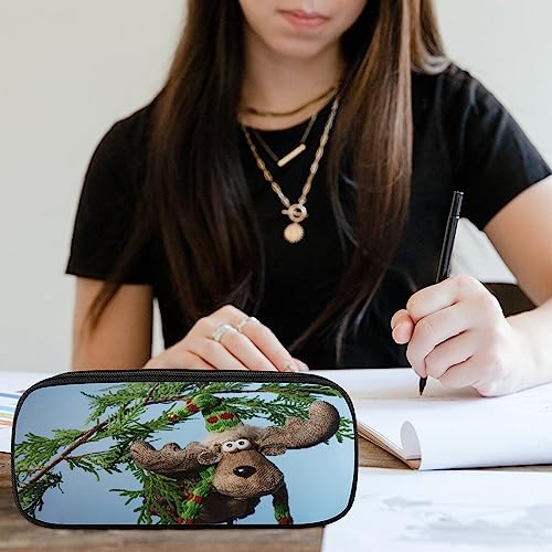 Fionel Moose Pu Leather Quad Pen Case Zipper Pencil Pouch Holder For Pens Case Office Storage Box Organizer Pen Bag(8×1.5×3.5 In) #TOP4