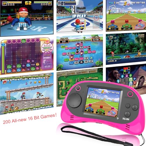 EASEGMER 16 Bit Kids Handheld Games Built-in 220 HD Video Games, 2.5 Inch Portable Game Player with Headphones - Best Travel Electronic Toys for Kids Age 3-10 Years Old Children (Pink)